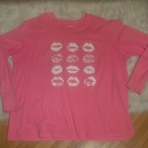 Glitz Pink Long Sleeve Tee with Lip Design